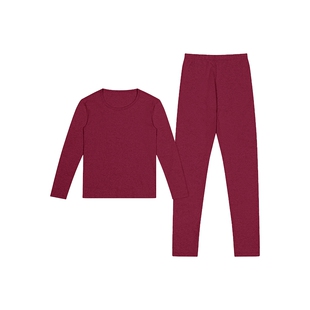 宜而爽HEAT+女绒感条纹圆领长袖衫裤弹力修身保暖秋衣秋裤套装女