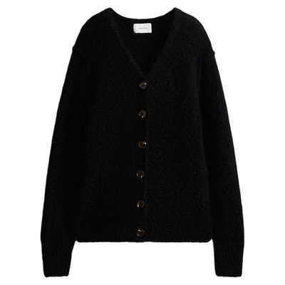 HM女装毛针织衫秋季马海毛长袖柔软针织羊毛开衫1255467