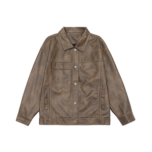 班尼路SK美式PU皮外套男春夏季高街机车皮衣青少年休闲翻领夹克YS