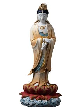 戴玉堂陶瓷摆件《祥云净瓶观音菩萨像极彩》林建平佛像装饰客厅