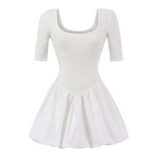 怪力酱法式芭蕾风掐腰连衣裙春秋设计感修身短款背心蓬蓬花苞裙子