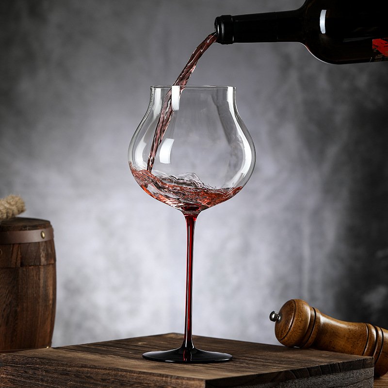 现货水晶玻璃红杆黑底红杯子套装杯苹果酒杯大容量手工批发高脚杯