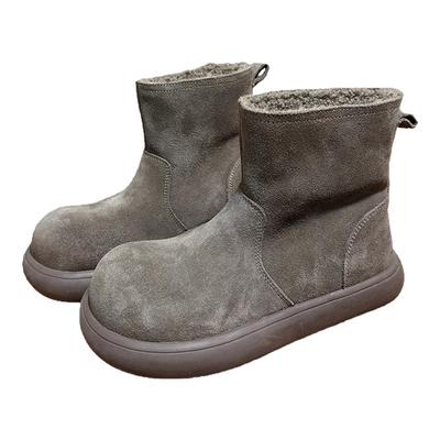 磨砂真皮羊羔毛毛厚底雪地靴女