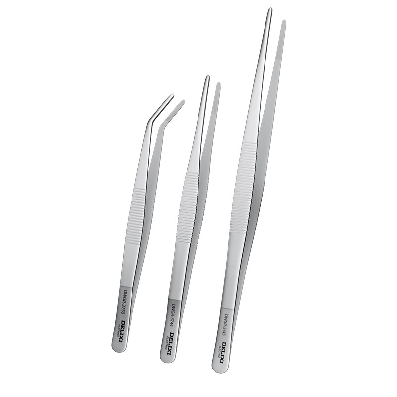 德力西不锈钢镊子圆头弯头细尖头防生锈大号加长加厚防静电大镊子