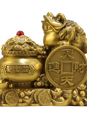 纯黄铜金蟾聚宝盆摆件天天进财