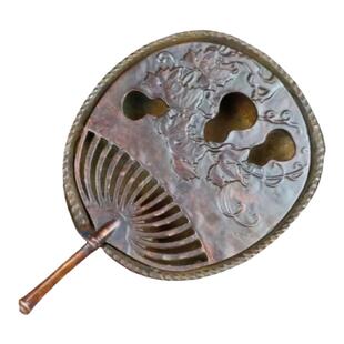 古玩铜器竹萝葫芦藤团扇熏香炉带盖扇子熏香炉铜香炉室内家居摆件