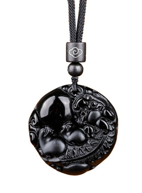 黑曜石有求必应吊坠吞金貔貅项链