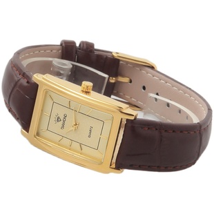 老钻石手表真皮表带钛金长方古董石英男女手动机械表库存全新