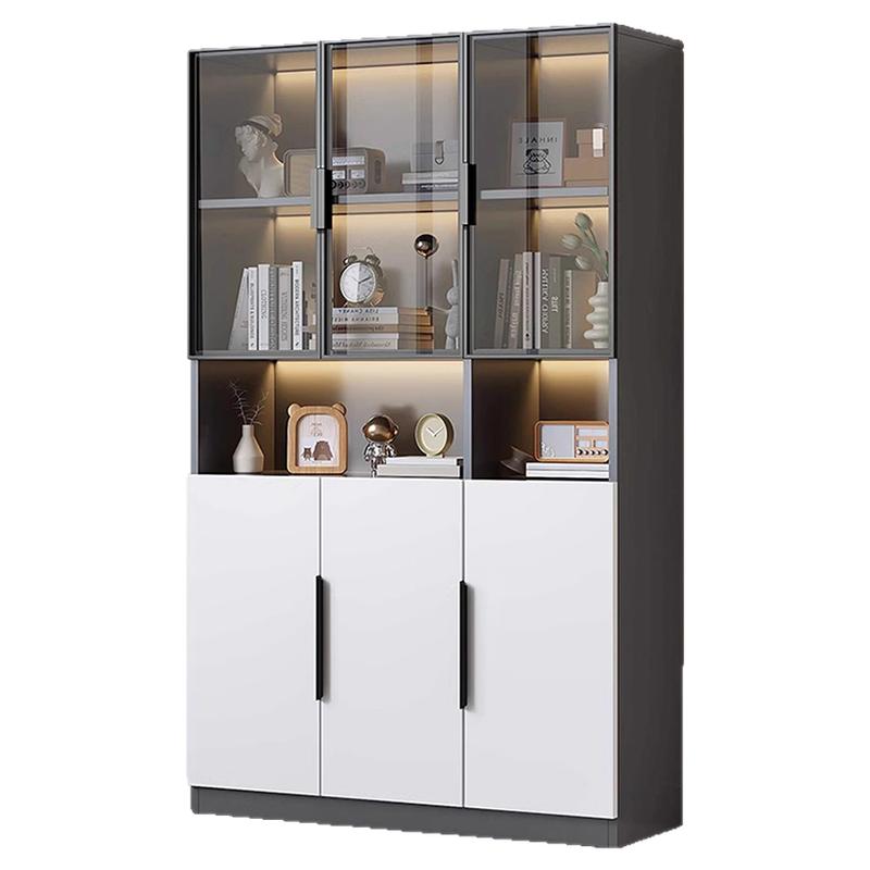 实木书柜带玻璃门一体整墙客厅书房手办储物展示柜落地书架可定制