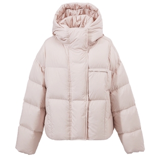 热风羽绒服短款2025年冬季新款女士简约纯色连帽短款鹅绒服女保暖