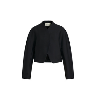 【蚕丝羊毛】ZHUCHONGYUN2026春新款黑色圆弧形利落收腰短外套