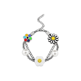 kevkev帝师同款反战皱菊笑脸太阳花珍珠手链项链时尚潮流男女同款