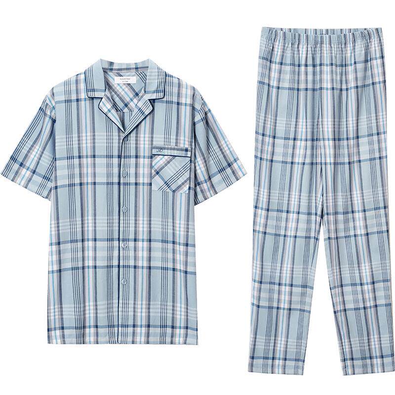 格纹简约风青年起居服短袖睡衣