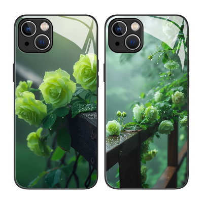 适用苹果手机壳绿叶花朵