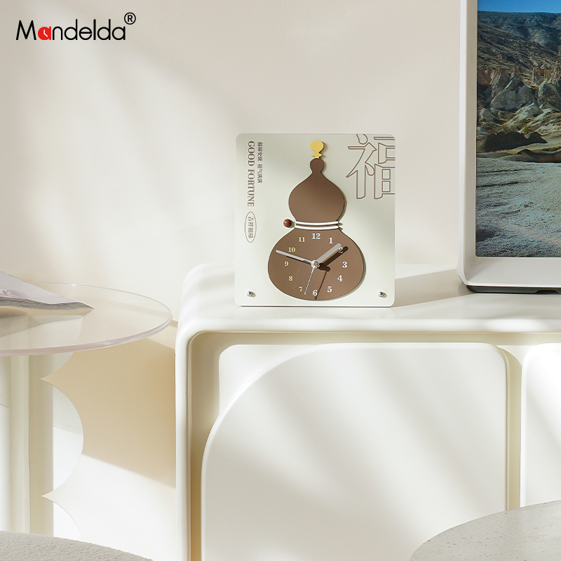 Mandelda福字时钟幸运葫芦桌面摆件客厅玄关酒柜装饰乔迁新居礼品