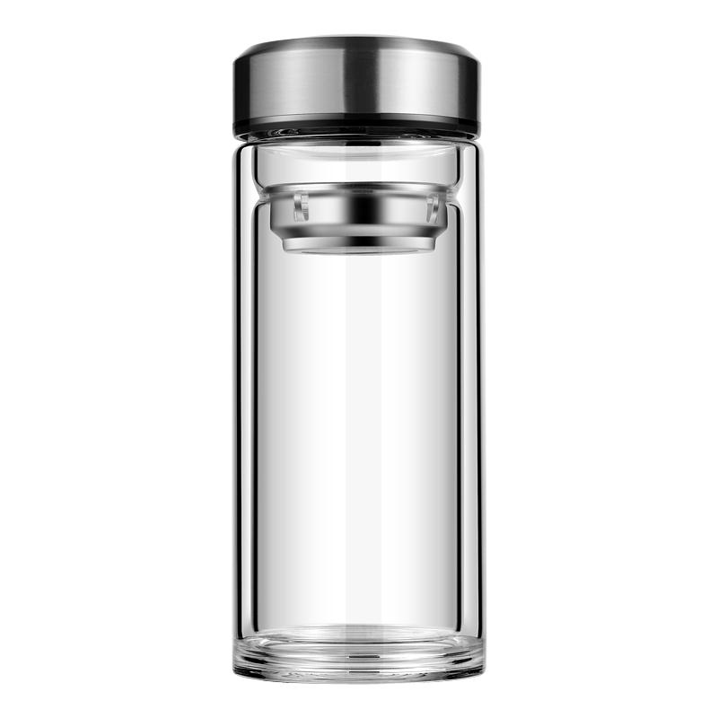 商务便携玻璃杯双层透明隔热水杯