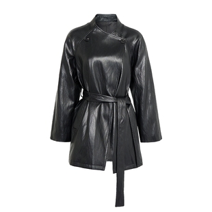 马天奴2025秋冬新款两粒扣皮革外套皮衣收腰带气质时尚通勤百搭女