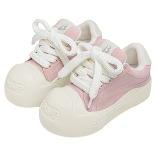 BXWP小泡芙开口笑粉色休闲厚底增高鞋国潮牌大圆头面包鞋男女板鞋