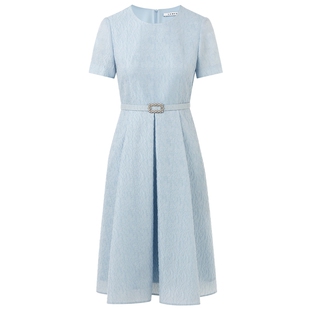 【重工提花】LANCY/朗姿24夏新款暗纹桑蚕丝气质收腰连衣裙a字女