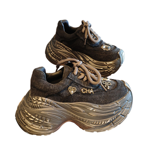 欧洲站8cm厚底水钻老爹鞋女ins潮休闲复古擦色松糕鞋增高运动鞋秋