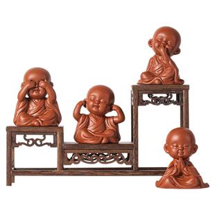 禅意紫砂四不小和尚摆件创意小沙弥精品可养茶宠茶台茶桌装饰摆设