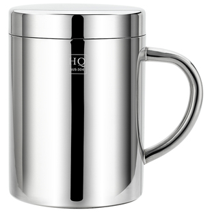 304不锈钢马克杯双层男士杯子幼儿园喝水杯家用带盖咖啡杯牛奶杯