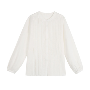 pusumede 莱赛尔混纺系 微透长袖衬衫女法式气质宽松薄款压褶上衣