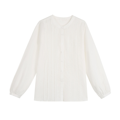 pusumede 莱赛尔混纺系 微透长袖衬衫女法式气质宽松薄款压褶上衣