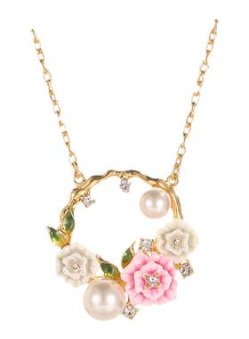法式时尚粉白色花朵花环项链