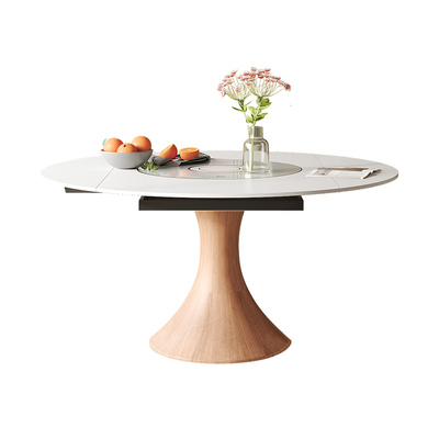 红晟多功能岩板餐桌家用小户型可变圆桌旋转可伸缩圆餐桌椅组合