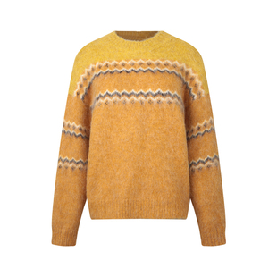 BLUEerror 费尔岛提花毛绒保暖圆领套头毛衣女短款慵懒针织衫冬季