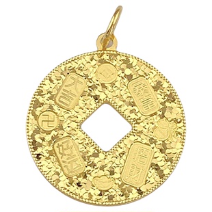 百泰黄金吊坠女款足金999挂坠大吉暴富吉言招财铜钱碎碎冰圆牌坠