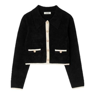 SANDRO法式包边短款翻领针织开衫