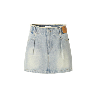 JAC FLEURANT2025春夏新品蓝色无腰牛仔褶皱短裙显瘦牛仔裙