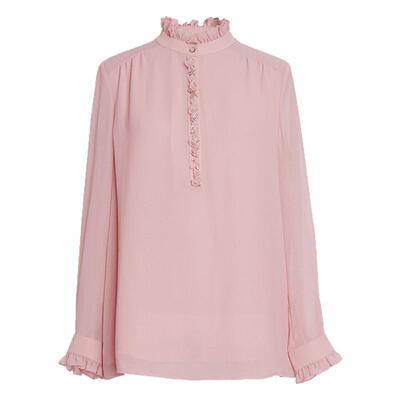 简爱诺春季粉色立领长袖女士衬衫