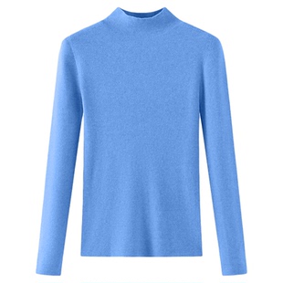 高级感蓝色小立领叠穿毛衣内搭女秋冬春装简约软糯上衣针织打底衫