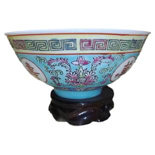 包老/景德镇567老厂瓷/手绘粉彩绿万寿无疆6.25翻口小面碗