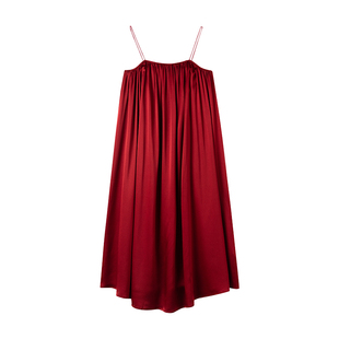 SLKMRKT乃丝真丝睡裙性感吊带连衣裙睡衣红色桑蚕丝家居服女夏季
