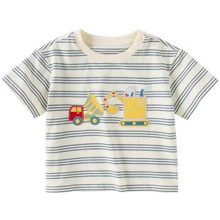 戴维贝拉儿童短袖T恤2026夏装新款男童洋气透气休闲纯棉条纹上衣