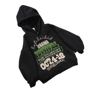 啦芙莱童装儿童连帽运动一体绒卫衣24冬季新男女童加绒套头衫7908