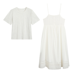 紫涵圆领短袖T恤宽松大裙摆吊带连衣裙内外两件套装女士夏季新款