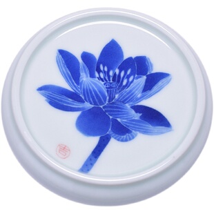 观禅景德镇纯手绘青花盖置盖托青釉荷花镇纸茶宠茶摆件陶瓷中式