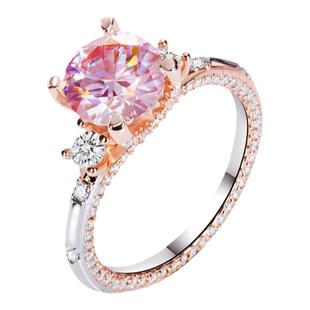 右手等待星火冰莓粉1-3克拉莫桑石钻戒S925银情侣闭口结婚戒指女