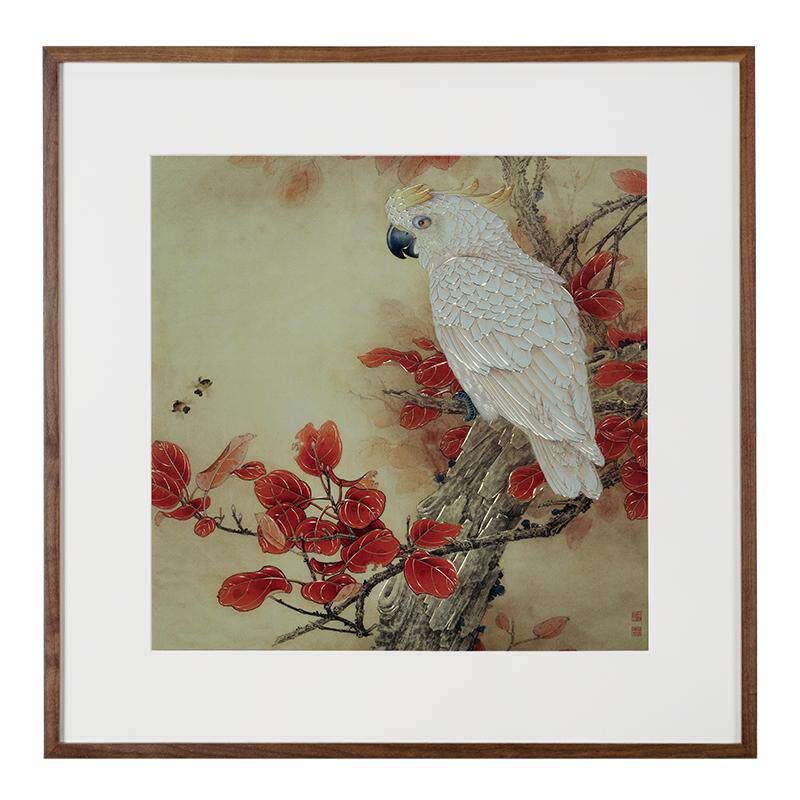 铜师傅《红叶鹦鹉》铜雕画