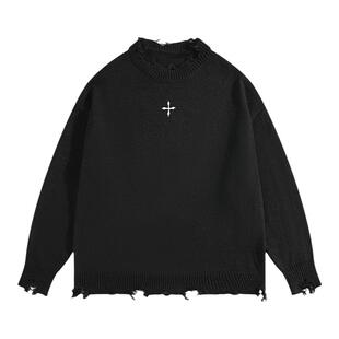 BOYUE帛跃做旧毛边毛衣秋冬日系高级感oversize慵懒盐系男女线衣