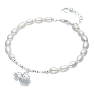 六桂福珠宝铃兰花珍珠银手链S925独特串珠女款新款情人节新年礼物