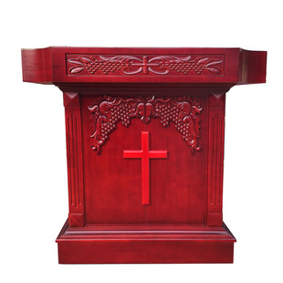 实木葡萄藤雕花教堂教会演讲台多规格演讲桌万向轮读书架整体发货