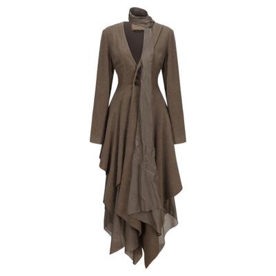 Elywood橄榄绿羊毛飘片外套裙