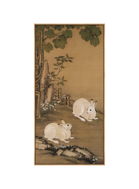 新中式梧桐双兔仿古装饰画