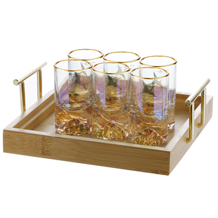 中式国风水晶白酒杯一两杯大号玻璃二两杯烈酒杯家用酒具杯架套装